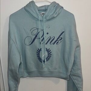 PINK Victoria's Secret Light Blue Cropped Hoodie and pants set